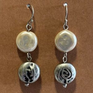 Cream and Silver Dangle Earrings